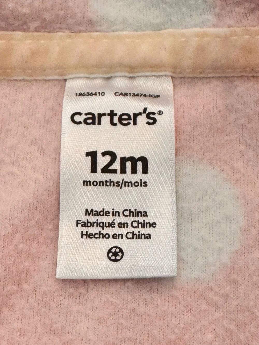 New Carter's Baby Girl 12M Pink/White Hooded Fleece Jumpsuit